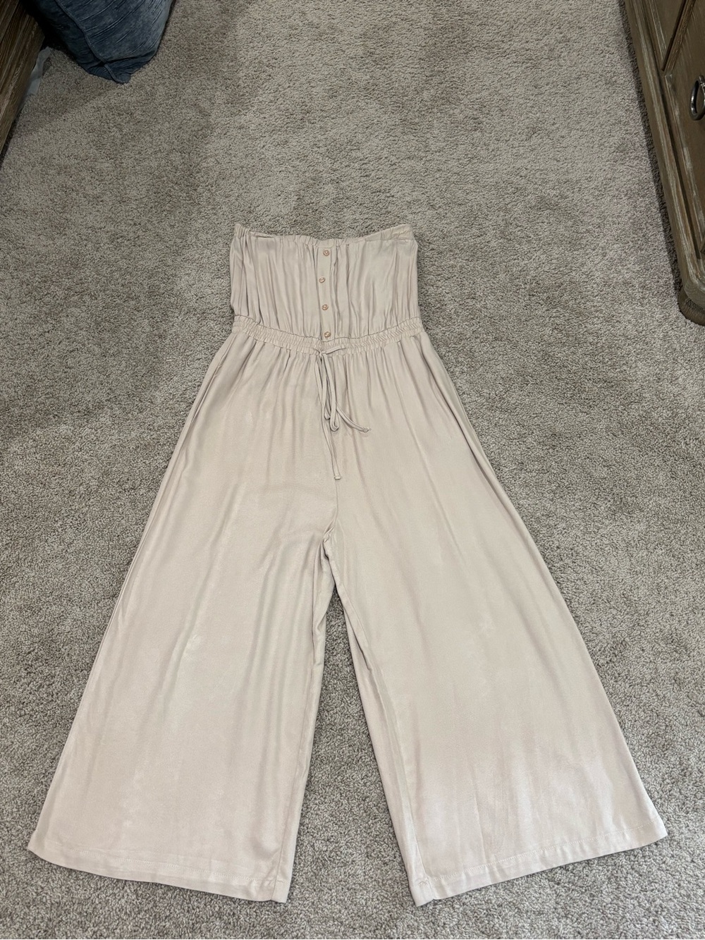 Ci Sono Strapless Wide-Leg Jumpsuit in Light Beige